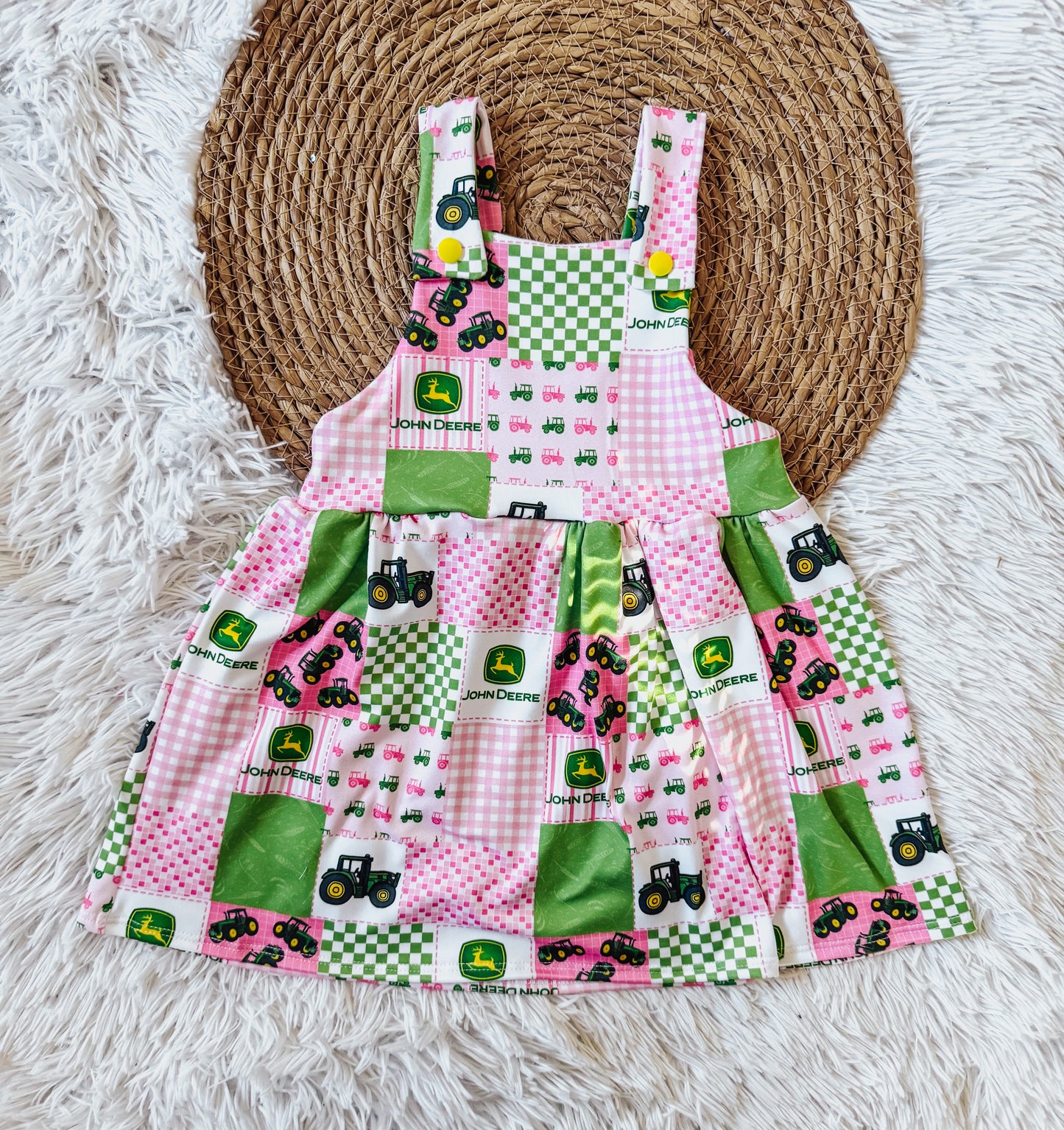 Pink John Deere Overall Dress 12/18