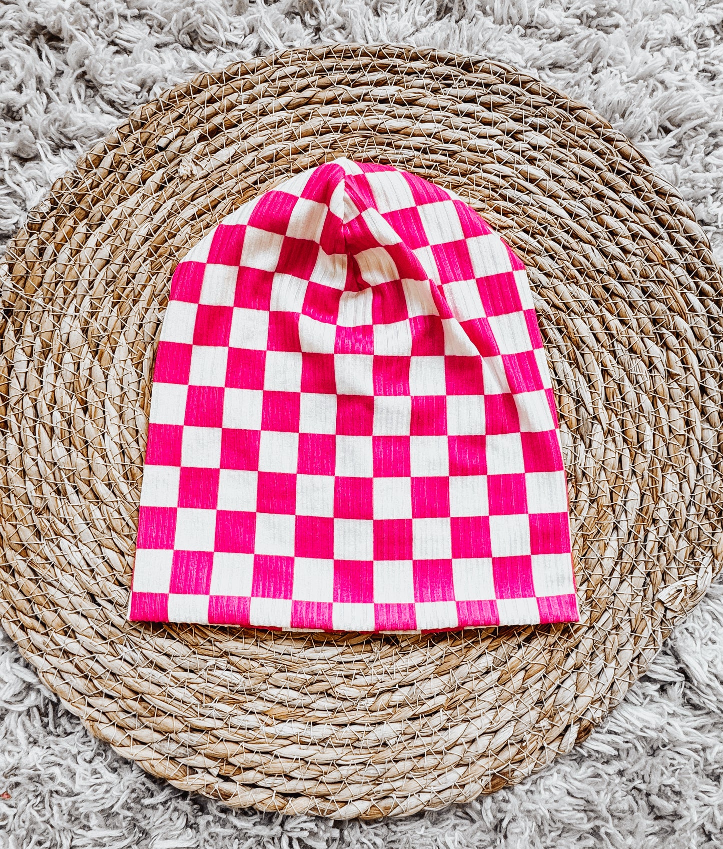 Pink Checkered Beanie 12m-2y