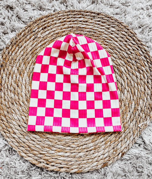 Pink Checkered Beanie 12m-2y