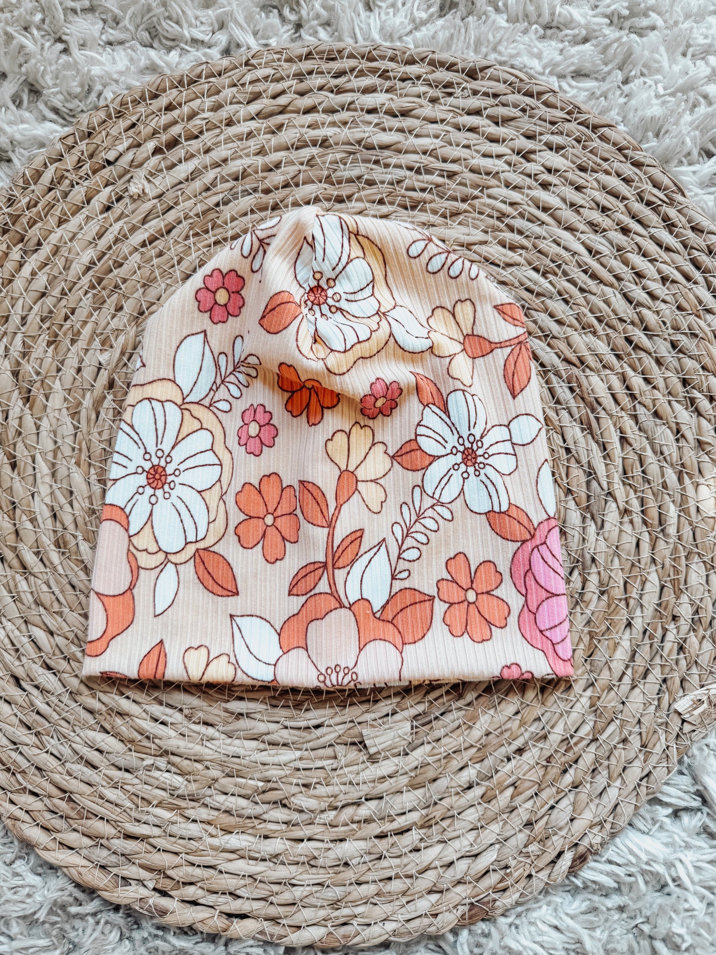 Peach Floral Beanie 3-9 months