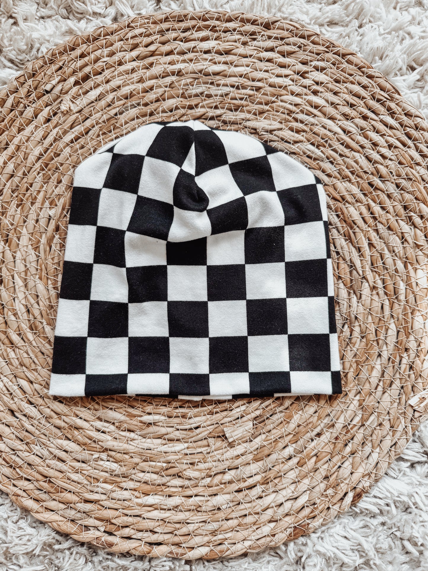 B&W Checkered Beanie 3-9 months