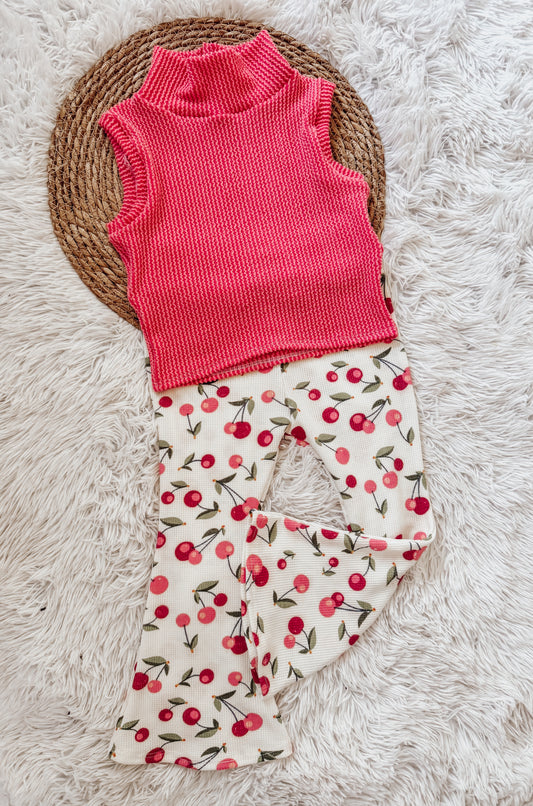 Cherry Flare/Mock Neck Tank Set 3t